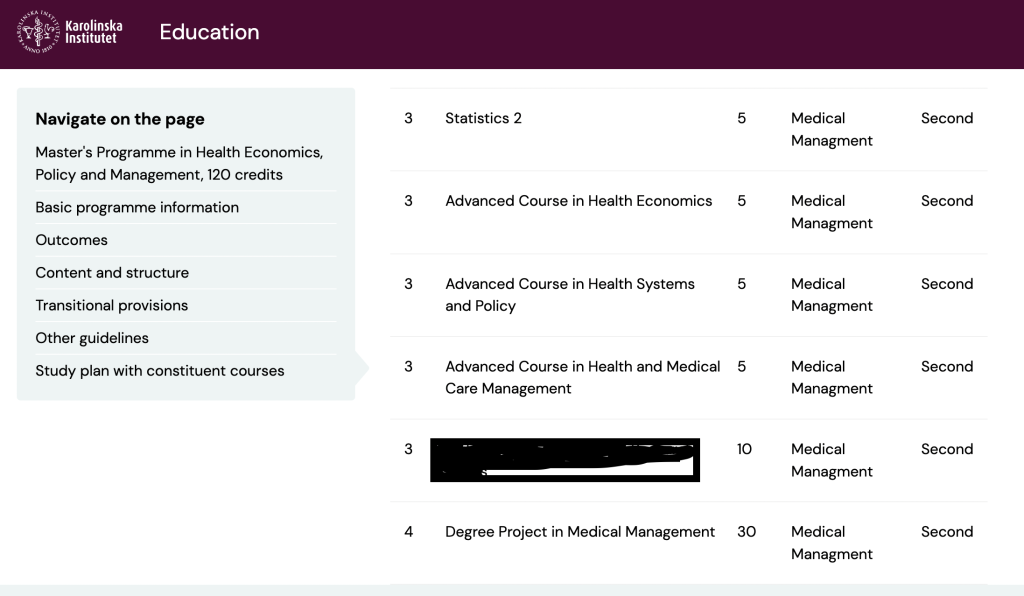 Advanced HEPM course reflection. Showing the courses on the KI website